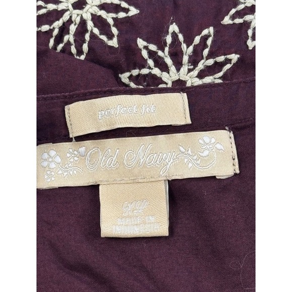 Old Navy Embroidered Long Sleeve Lace Up Tunic Top Women's Plum Purple Xl cotton - Picture 7 of 8